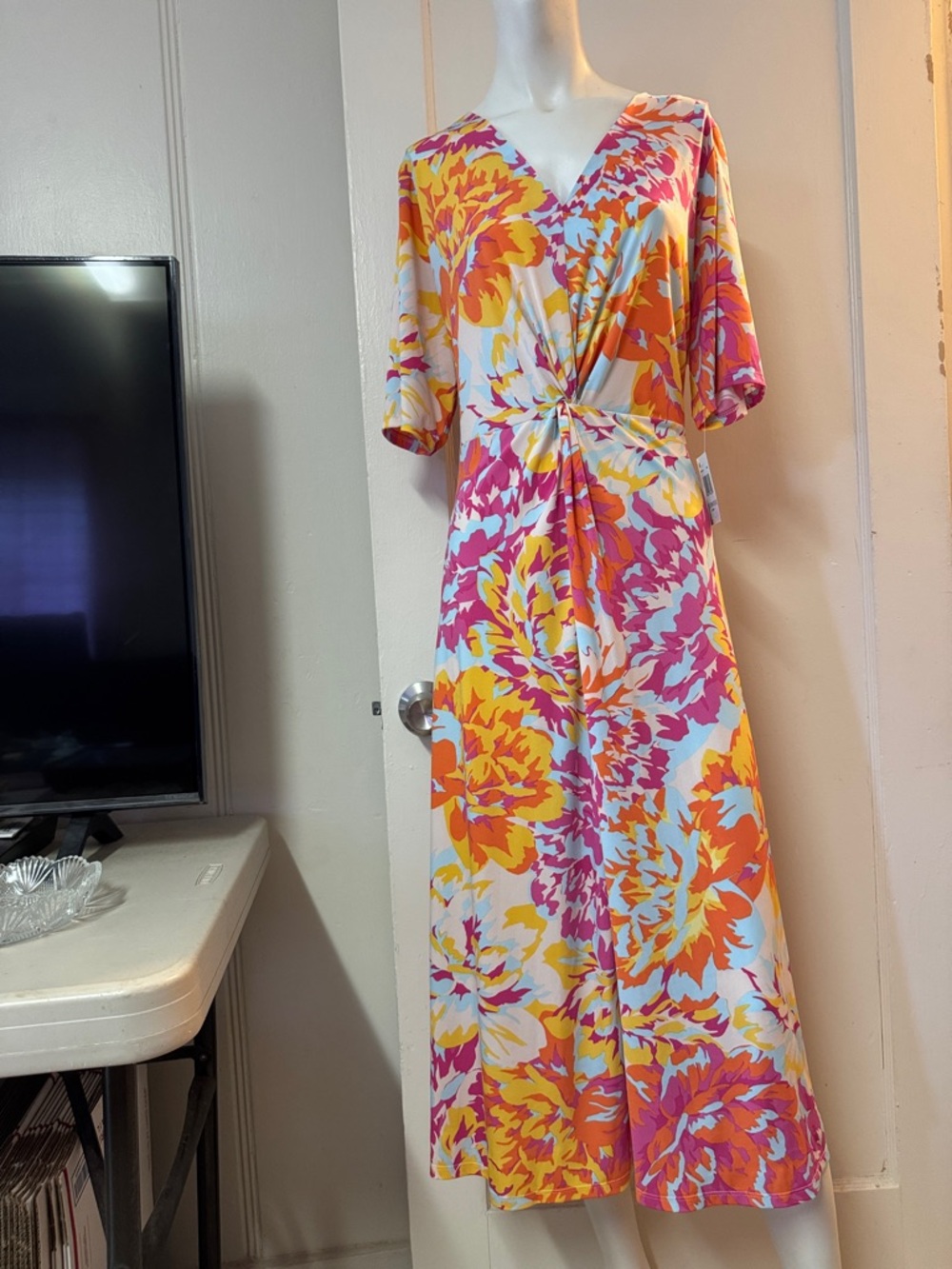 MSK Women Midi Floral Dress Colorful Stretchy Comfy NWT Sz 1X - Picture 10 of 10